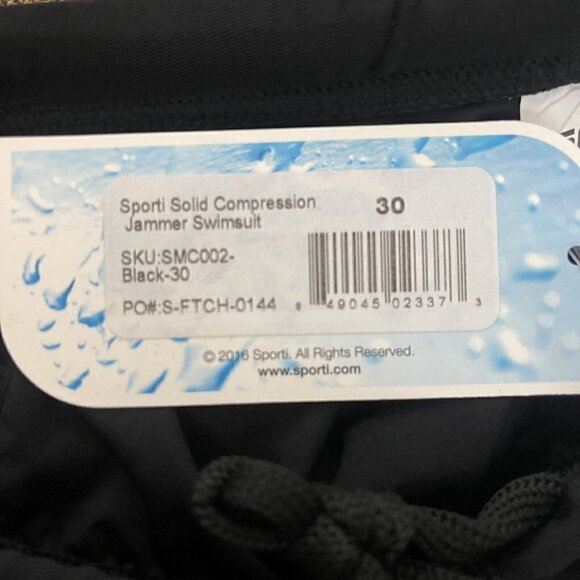 SPORTI Men's Solid Compression Jammer Swimsuit Black Sz 30 - Picture 6 of 7